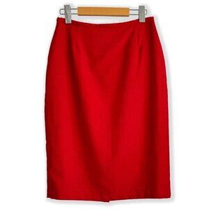 Vintage 80s Red Wool High-Waisted Midi Skirt with Back Slit